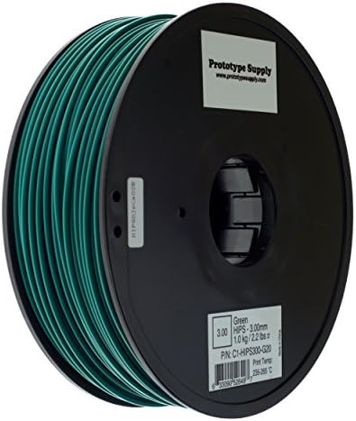 Prototype Supply 3mm HIPS Green 3D Printing Filament, 1kg (2.2 pounds)