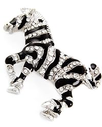 Silvertone Clear Rhinestone Zebra Brooch Pin Fashion Jewelry