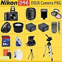 Nikon D90 SLR Digital Camera with 28-80mm Lens + Huge Accessories Package Including Wide Angle Macro Lens + 2x Telephoto + 3 Pc Filter KIT + 8gb Sdhc Memory Card + 2x Extended Life Batteries + Carrying Case + Tripod & Much More!!