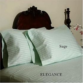 ELEGANCE Egyptian Cotton 1000 Thread Count 3 - Pc Sateen Stripe Duvet Cover Sage Queen.