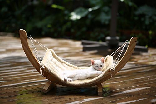 [Off-to-College Savings] Cat Hammock Leisure Time Bed Sofa Plush Pet Cushion Mat with Solid Wood Stand - Beige