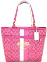 AUTHENTIC COACH HERITAGE SIGNATURE STRIPE TOTE (Magenta)