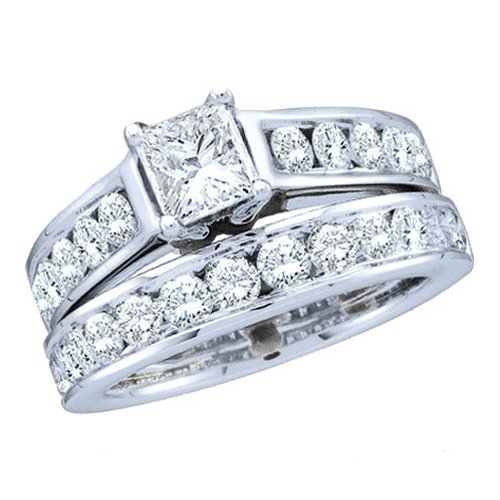 14k White Gold Princess & Round Diamond Ladies Bridal Ring Set Engagement Set (1.00 cttw, H-I Color, I1 Clarity)