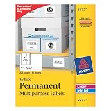 Avery White Permanent ID Labels for Laser and Inkjet Printers, 2 x 5/8 Inch, Pack of 225 (6572)