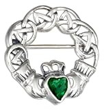 Sterling Silver Celtic Claddagh Pin with Green Cubic Zirconia Heart.
