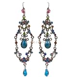 Victorian Style Long Dangle BLUE Earrings Crystals