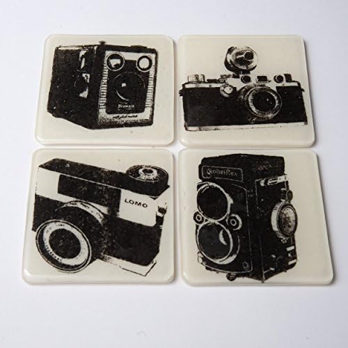 Vintage Cameras Screen Printed Glass Coasters