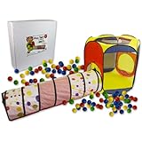 Play Tent with Tunnel and 100 Balls- Indoor and Outdoor Easy Folding Ball Pit with Carrying Case