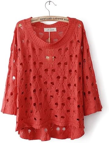 Women's Clothing Candy Color Hollow Out Ladies' Sweater (Red)