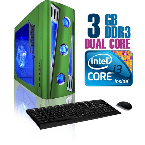 CybertronPC X-Cruiser 2 CIAN1120SGQ, Green, Intel Core i3 Dual Core 2.93GHz, 3GB DDR3, 500GB Hard Drive, DVDRW w/LightScribe, Radeon HD4350, All-In-One Card Reader, 400 Watt Power Supply, Windows 7 Home Premium 64-bit, 1 Year Parts & Labor Warranty