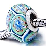Pugster Blue Pale Green Flower Murano Glass Beads - Pandora Chamilia Biagi Charm Compatible