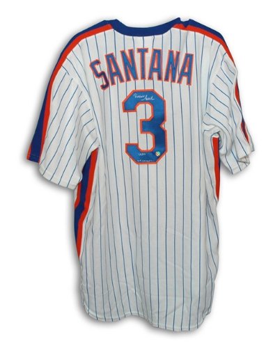 Rafael Santana Autographed/Hand Signed New York Mets White Pinstripe Majestic Jersey Inscribed ''86