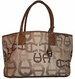 Etienne Aigner Purse Handbag Modern Tote Collection Neutral Logo/Desert