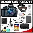 Canon EOS Rebel T3 Digital SLR Camera Body & EF-S 18-55mm IS II Lens with 16GB Card + .45x Wide Angle & 2x Telephoto Lenses + Battery + Filter + Tripod + Accessory Kit