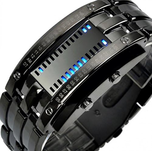 Watch Magasin Hot Sale Brand New Men Women Digital Sports Blue Luminous Binary Led Watch Black Stainless Steel Vogue Casual Lovers' Watches