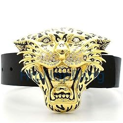 Designer Tiger Face Iced Out Gold Hip Hop Belt Buckle