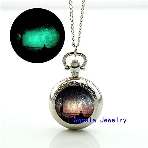 Pretty Lee Fashion Glow in The Dark Jewelry Watch Fireworks Glowing Pocket Watch Necklace Fireworks Jewelry