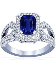 18K White Gold Cushion Cut Blue Sapphire Ring With Sidestones (GIA Certificate)