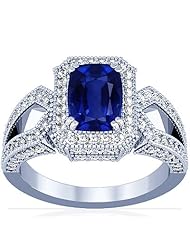 14K White Gold Cushion Cut Blue Sapphire Ring With Sidestones (GIA Certificate)
