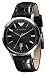 Emporio Armani Gents Round Case Black Dial Black Leather Strap Watch