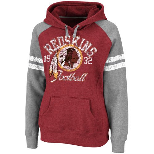 NFL Women's Washington Redskins Long Sleeve Raglan Pullover Fleece Heather Hood (Dark Garnet/Gray, Large)
