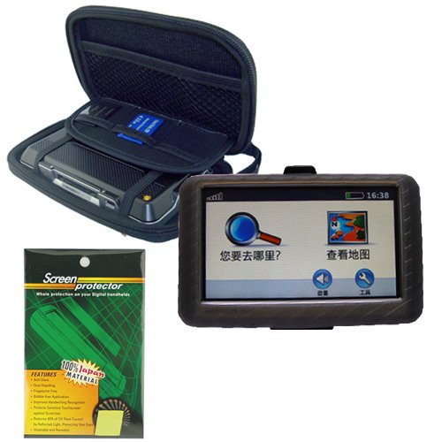 Garmin GPS Bundle Pack Combo: Smoke Silicone Skin, Black EVA hard shell case, and a Screen Protector / Guard with Lint Cleaning Cloth for use with Garmin Nuvi 200w 250w 255W 260W 265WT.