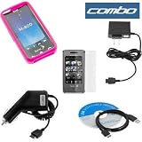 Durable Silicone Skin Soft Pink Case + Rapid Car Charger + Home Travel Charger + USB Data Cable + Lcd Screen Protector for Samsung M800 Sprint Instinct Cell Phone