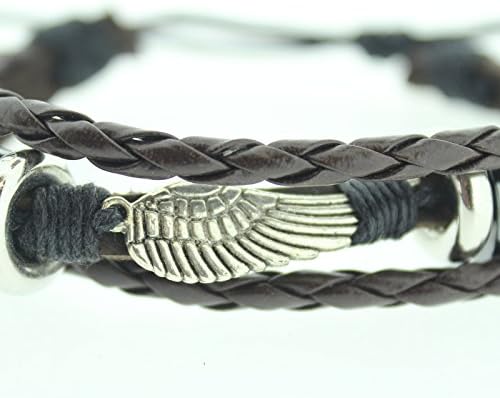 Gents Leather and Stainless Steel Brown Angel Wing Bracelet Cuff- Mens Jewellery by Opouriao