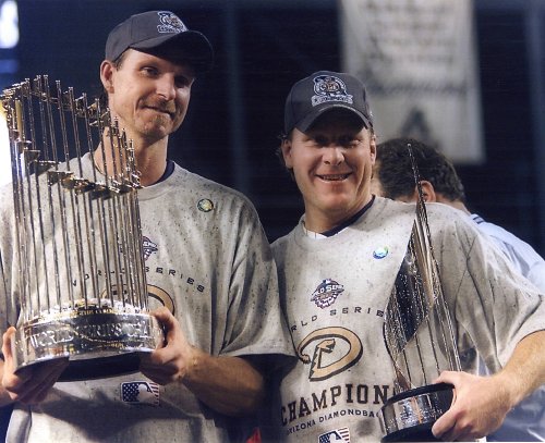 CURT SCHILLING & RANDY JOHNSON ARIZONA DIAMONDBACKS 8X10 SPORTS ACTION PHOTO (H)