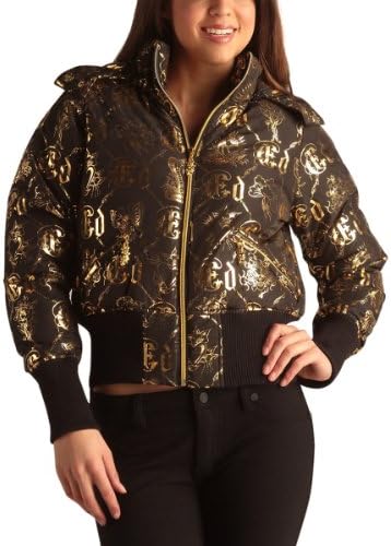 Ed Hardy Womens Logo Puffer Jacket -Black