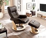 Relax Sessel Recreo Braun Leder Gestell Natur Sessel mit Hocker drehbar