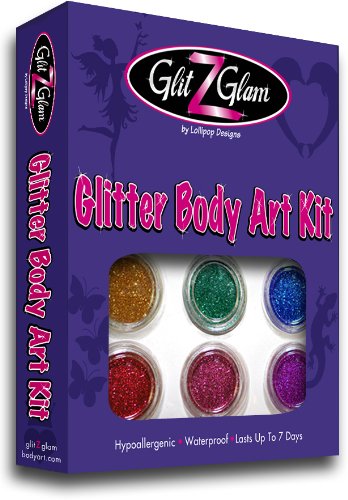 Glitter Tattoo Kit with 6 Large Glitters & 12 Reusable Stencils. Children Tattoos by GlitZGlam Body Art