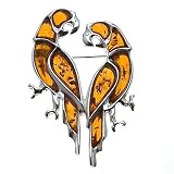 Certified Genuine Honey Amber and Sterling Silver Love Birds Pin