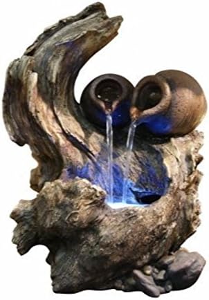 Two Pots Cascading On Tree Branch Tabletop Fountain