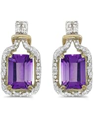 Birthstone Company 14k Yellow Gold Emerald-cut Amethyst And Diamond Earrings