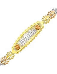 14K 3 Tri-color Gold 15 Años Bracelet with Lobster Claw Clasp - 7.25" Inches