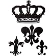 Crown and Fleur de Lis Silhouette Temporary Removable Wall Stickers, Black