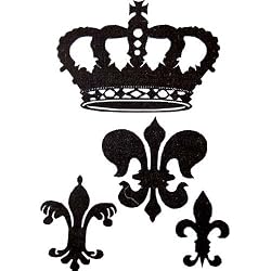 Crown and Fleur de Lis Silhouette Temporary Removable Wall Stickers, Black