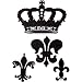 Crown and Fleur de Lis Silhouette Temporary Removable Wall Stickers, Black