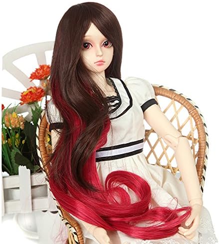 9-10 inch (22-24cm) 1/3 BJD/SD Doll Wig Vogue Gradient Color Long Curly Hair (Brown Red)