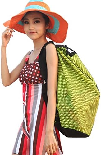 FGN Beach Bag , Mesh Beach Handbag Drawstring waterproof for man,women,kids toys (Green)