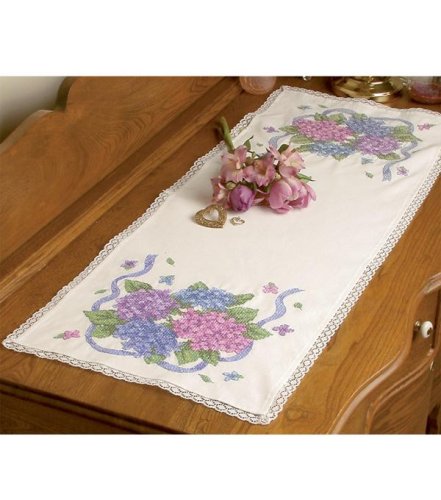 Hydrangea And Ribbon Dresser Scarf Stpd X-Stitch