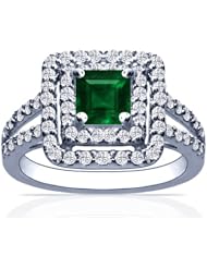 14K White Gold Princess Cut Emerald Ring With Sidestones (GIA Certificate)