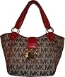 Women's Michael Kors Purse Handbag Charlton Medium Tote RTW Jacquard Beige/Ebony/Red