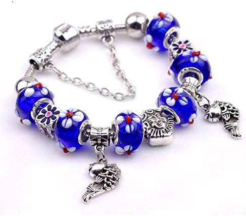 Callabero Christmas' Day Gifts Corlorful Mothers Day, Christmas, Birthday, Wedding, Anniversary Gifts Fashion Style Purple Glass Beads Charm Beaded Complete Silver-tone Bracelets for Women Girls (19)