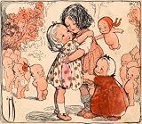 Wallmonkeys Peel and Stick Wall Decals - Illustration of Girls and Kewpie Dolls Hugging by Rose O'neill - Removable Graphic