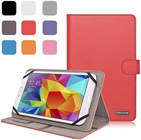 Bluezoon Universal Folio Case for 7.0 Inch 8.0 Inch Tablet, Leather Stand Protector Case Cover with Multi-angle Stand for 7" 8" Touchscreen Tablet, Dragon Touch, Chromo Inc, ProntoTec, NeuTab, Nextbook, Tagital, Alldaymall, Astro Queo, iRulu, ASUS, Acer, Toshiba, RCA, iView, Dell, HP, iPad mini, Nexus, Galaxy Tab, Android tablet (Fit for Device Dimension Between:4.37inch*7.40inch and 5.06inch*8.62inch) (Red)
