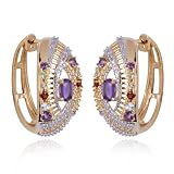 18k Yellow Gold Overlay Sterling Silver Multi-Gemstone and Diamond Hoop Earrings