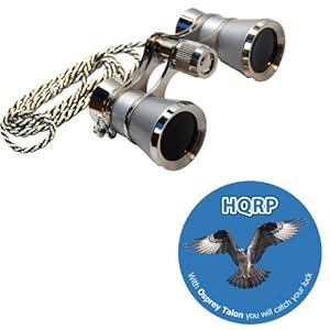 3 x 25 Opera Glasses Platinum with Silver Trim w/ Necklace Chain by HQRP plus Coaster