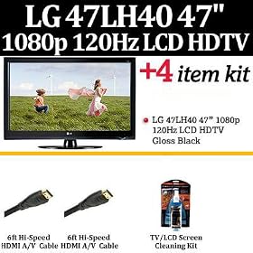 Brand New LG 47LH40 47" 1080p LCD HDTV - Gloss Black With Essential LG Kit Includes 2 Pack Of HDMI Cables + LCD Screen Cleaner